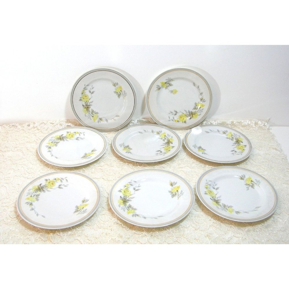 Limoges, Eight 6 1/2" Bread Plates, Yellow Roses Charles Ahrenfeldt
